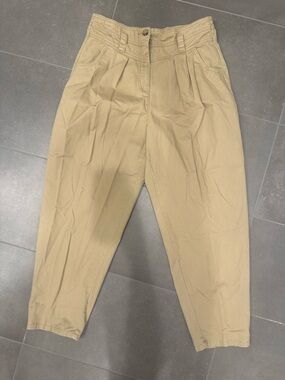 Topshop High Waist Pleated Tapered Trouser Khaki Tan Cotton Size US 10